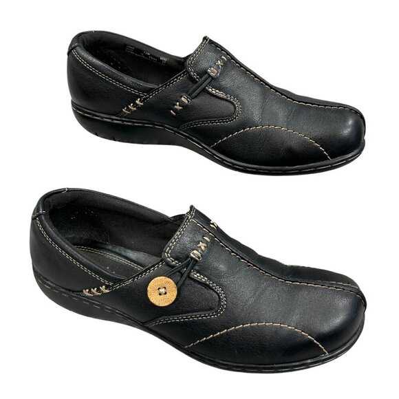 Clarks Sixty Delta Black Bendables Leather Slip-On Loafers Shoes Size 7.5W - Picture 3 of 11